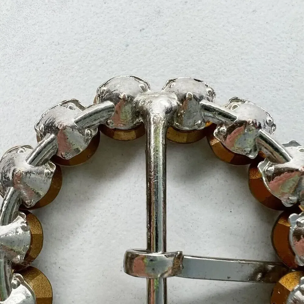 Silver Tone Rhinestone Round Circle Belt Buckle